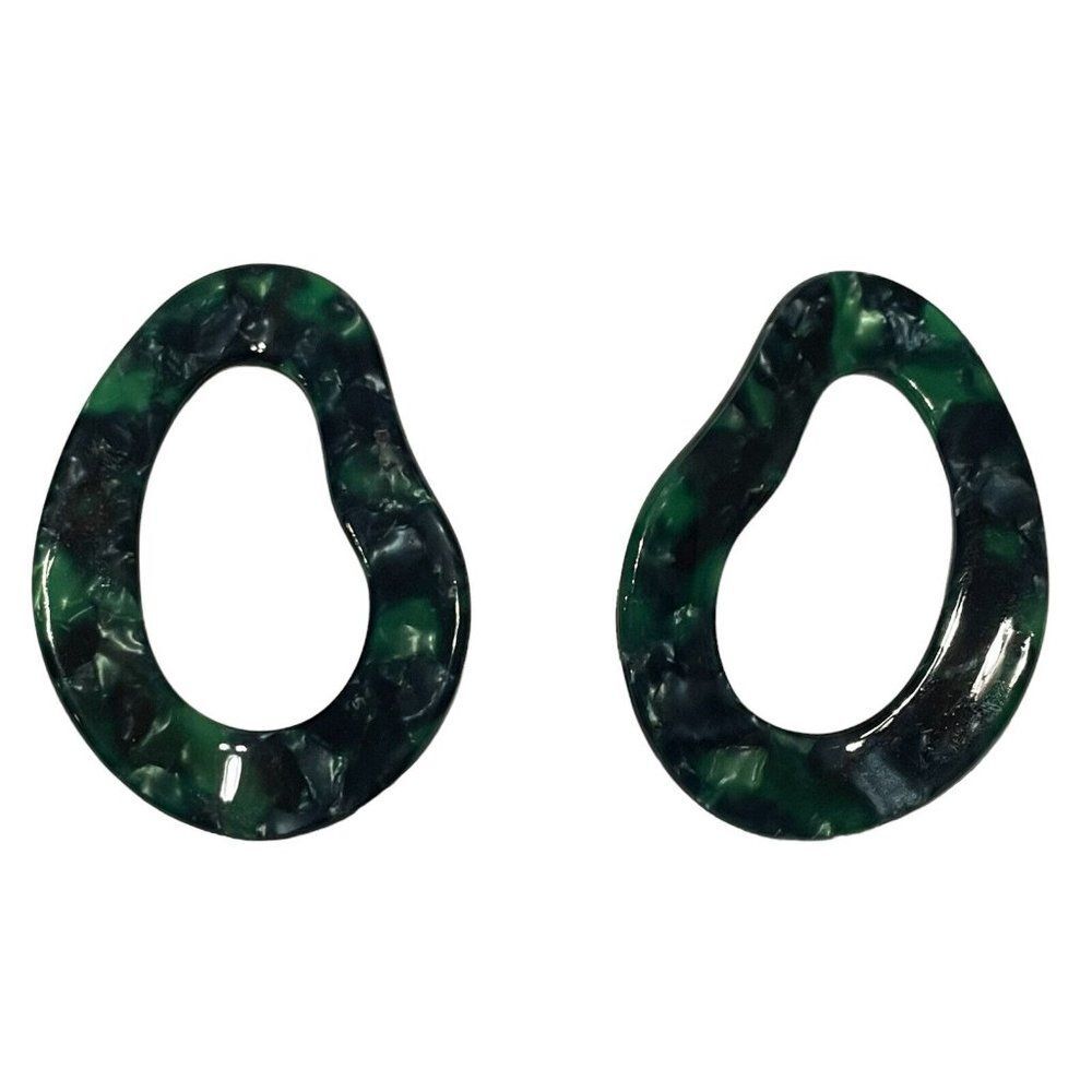 marbled green Black Acrylic statement Post earrings wavy hoops Dangle Boho